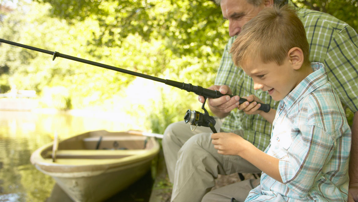 Father and son fishing in Bedford