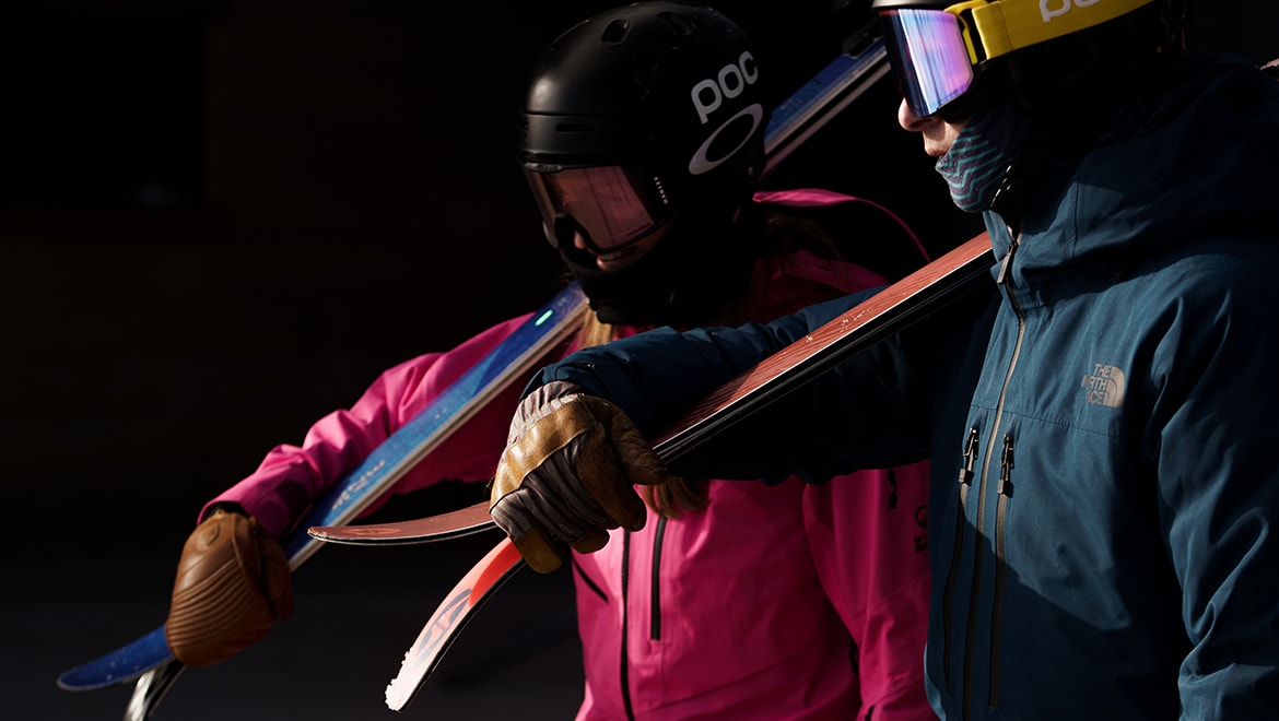 People walking with skis