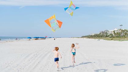 Kids flying a kite
