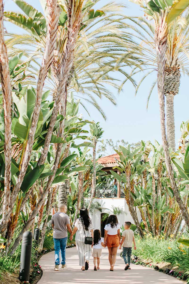 Family walking around resort