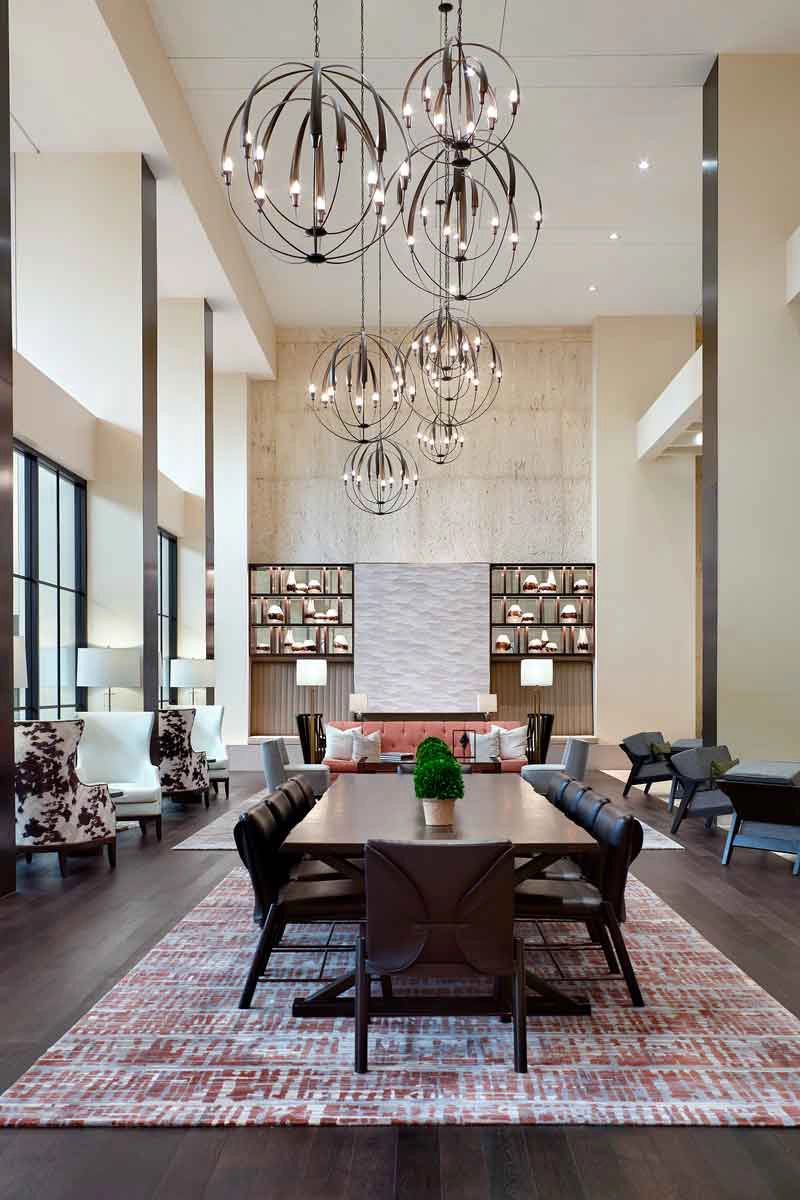 Interior dining table and sitting area.