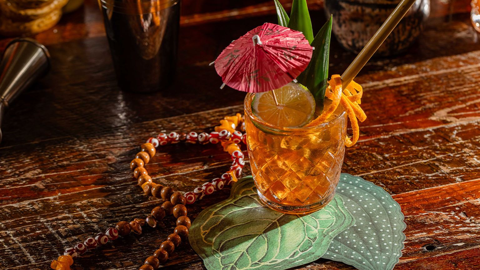 tiki drink with umbrella