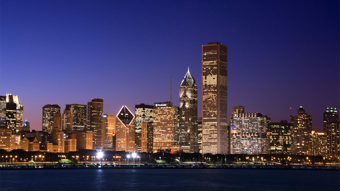 Chicago skyscrapers at night