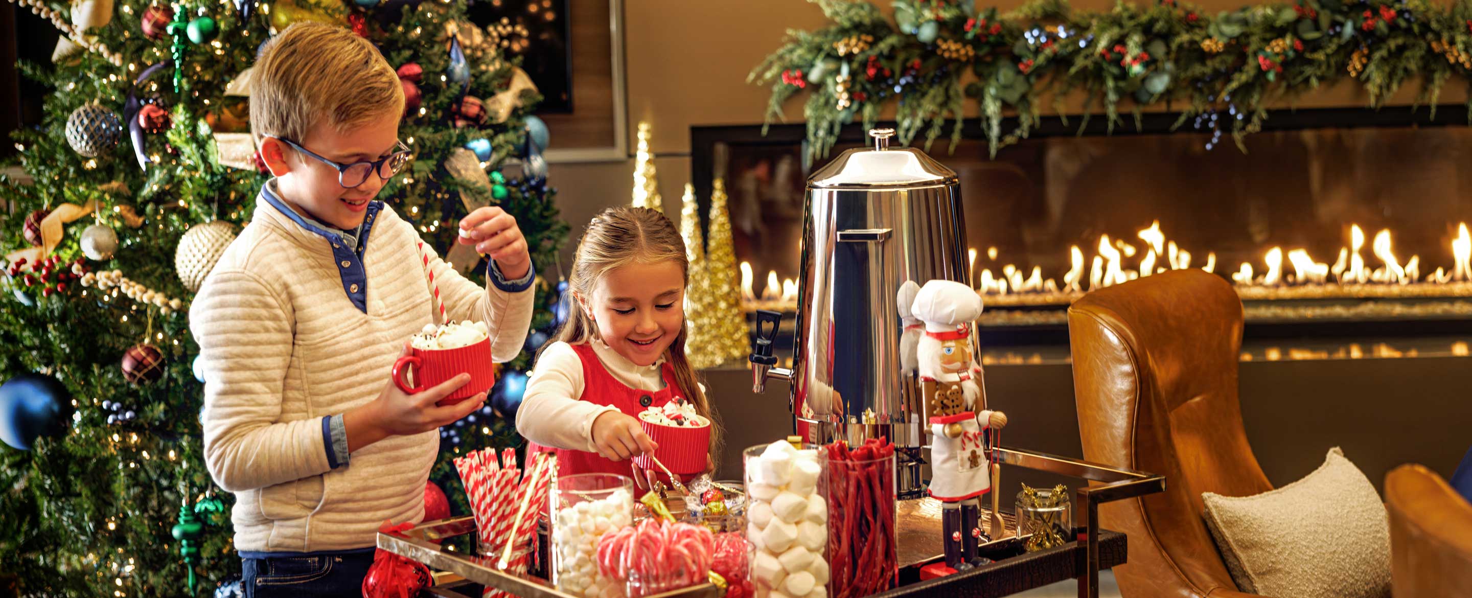 Kids making hot chocolate.