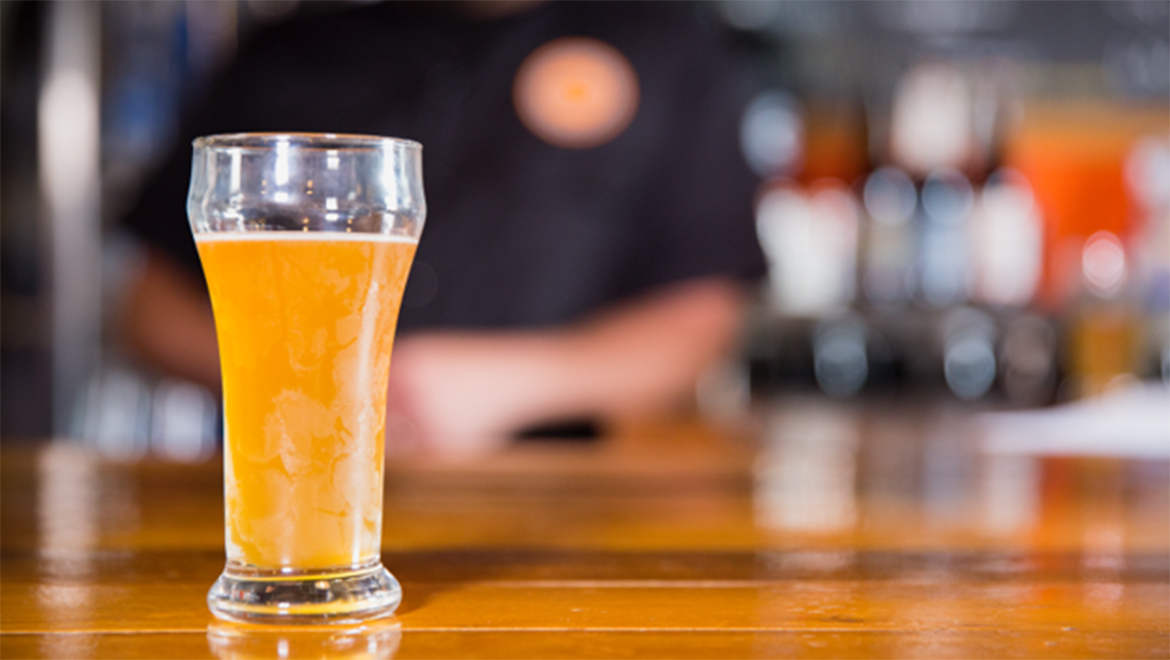 Beer on the bar top.