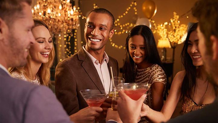 Friends socializing in a lounge.