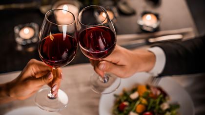 People toasting wine glasses.