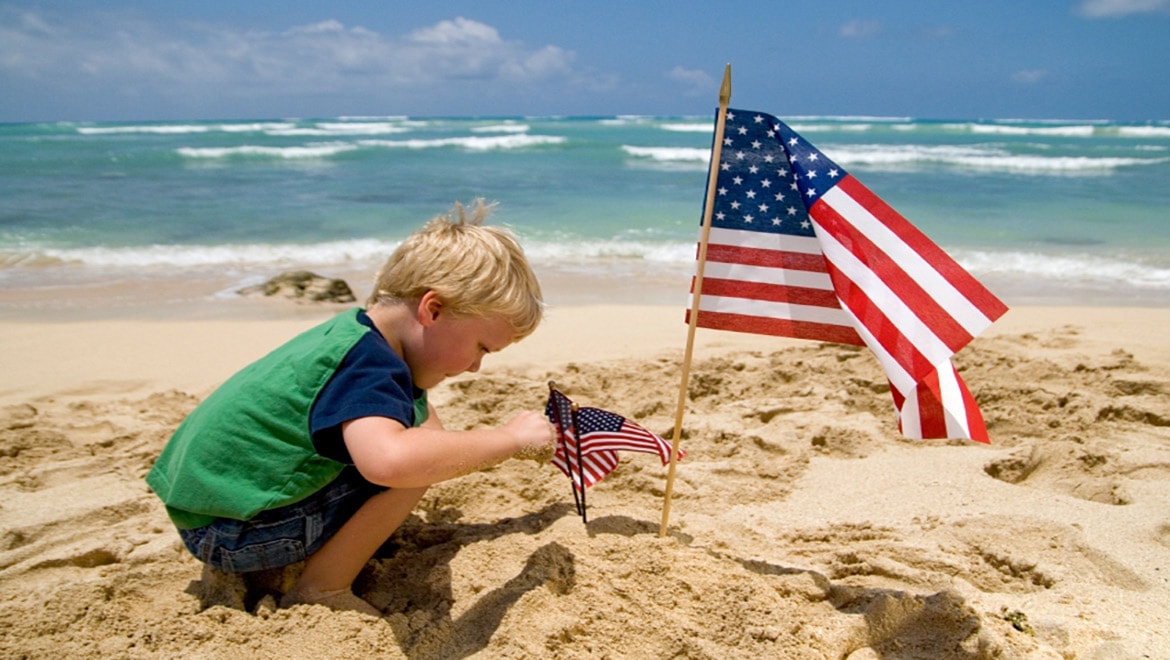 labor day flag on beach