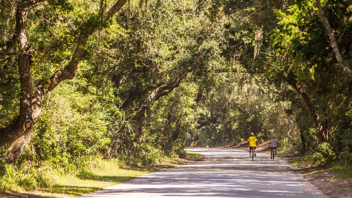 Couple biking at Fort Clinch