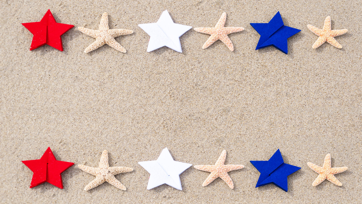 patriotic stars on beach