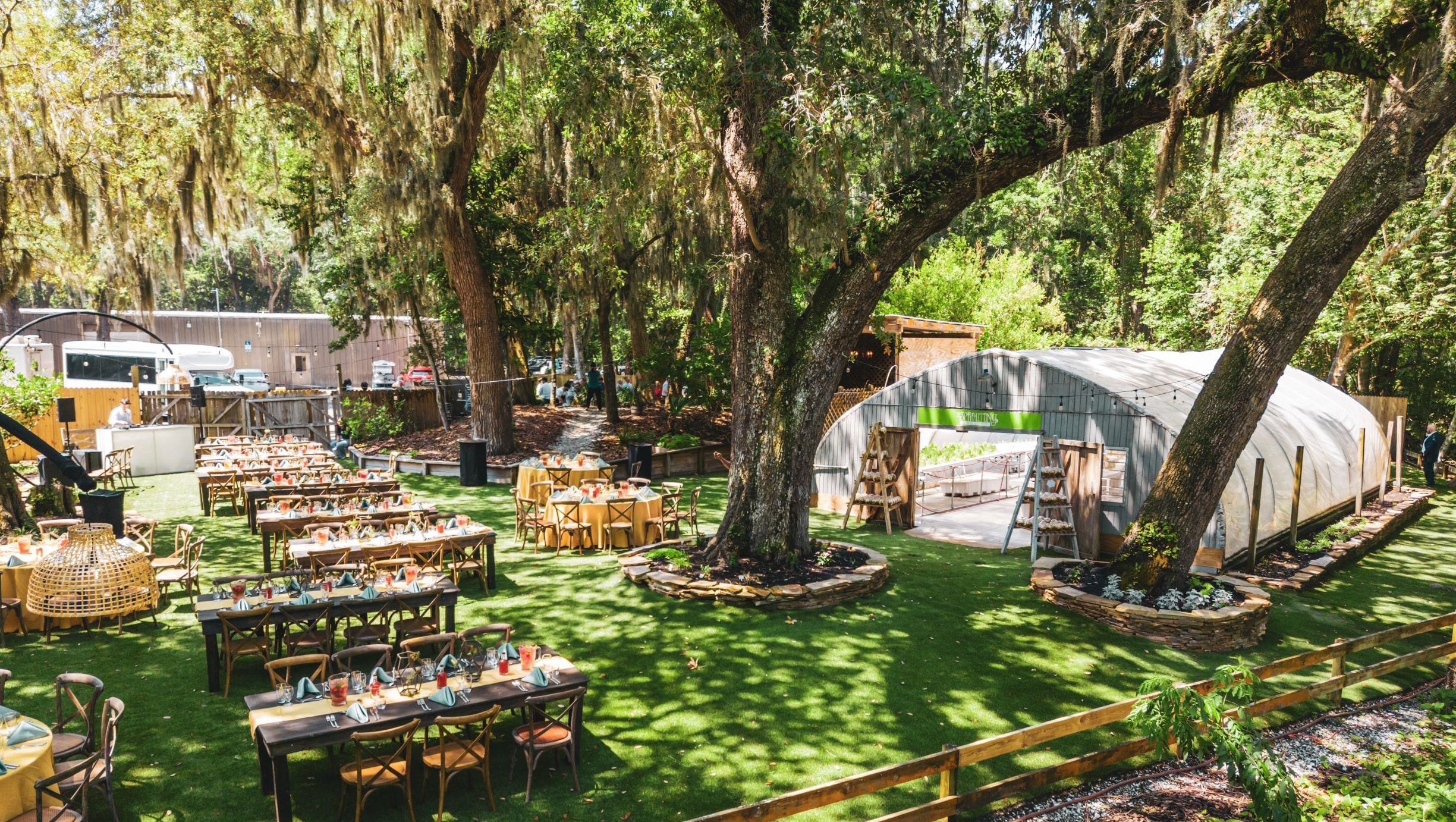View of the tables outside of the Spouting Project