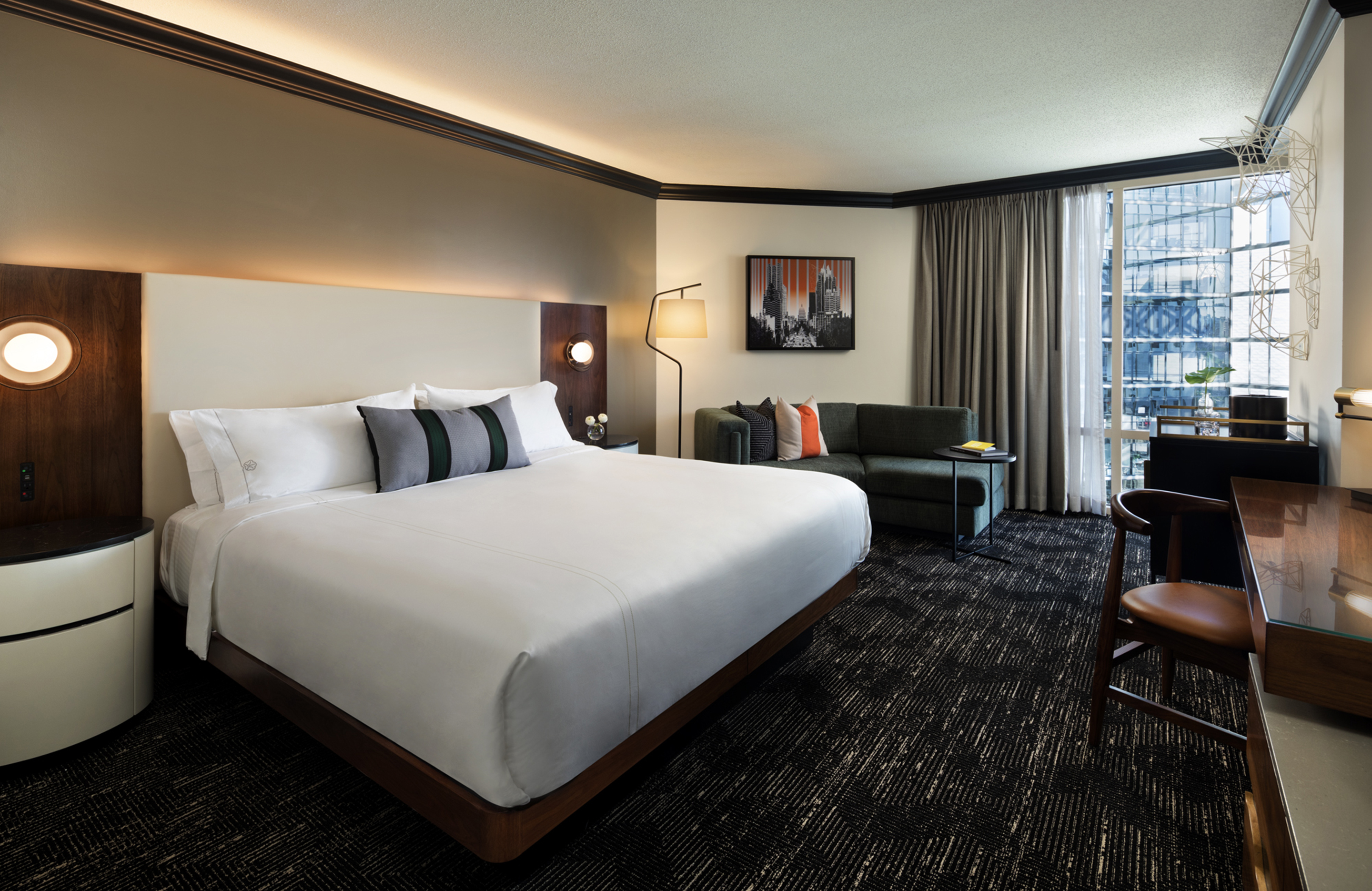 Hotel room with king bed