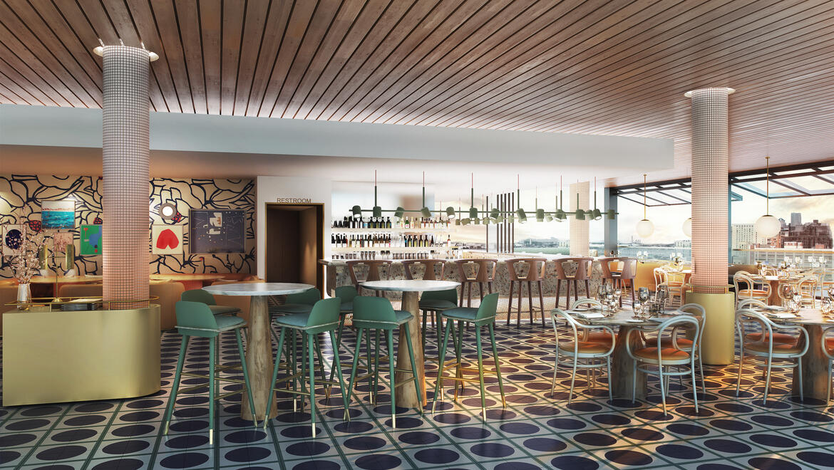 Boston Seaport pool bar day rendering