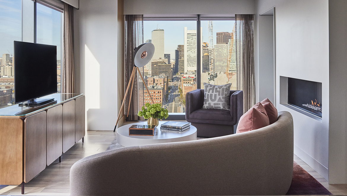 The Director and Choreographer Suites boast 1,600 sq. ft. of exquisitely designed space inspired by the performing arts - Omni Boston Hotel at the Seaport