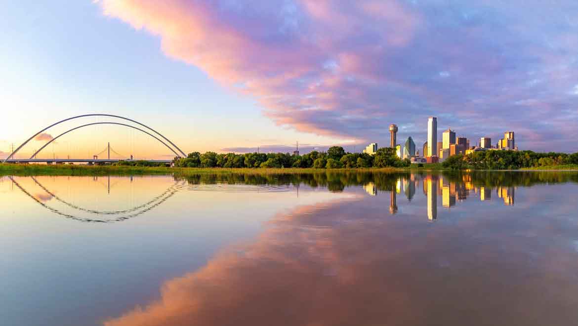 View of the city skyline and bridge.