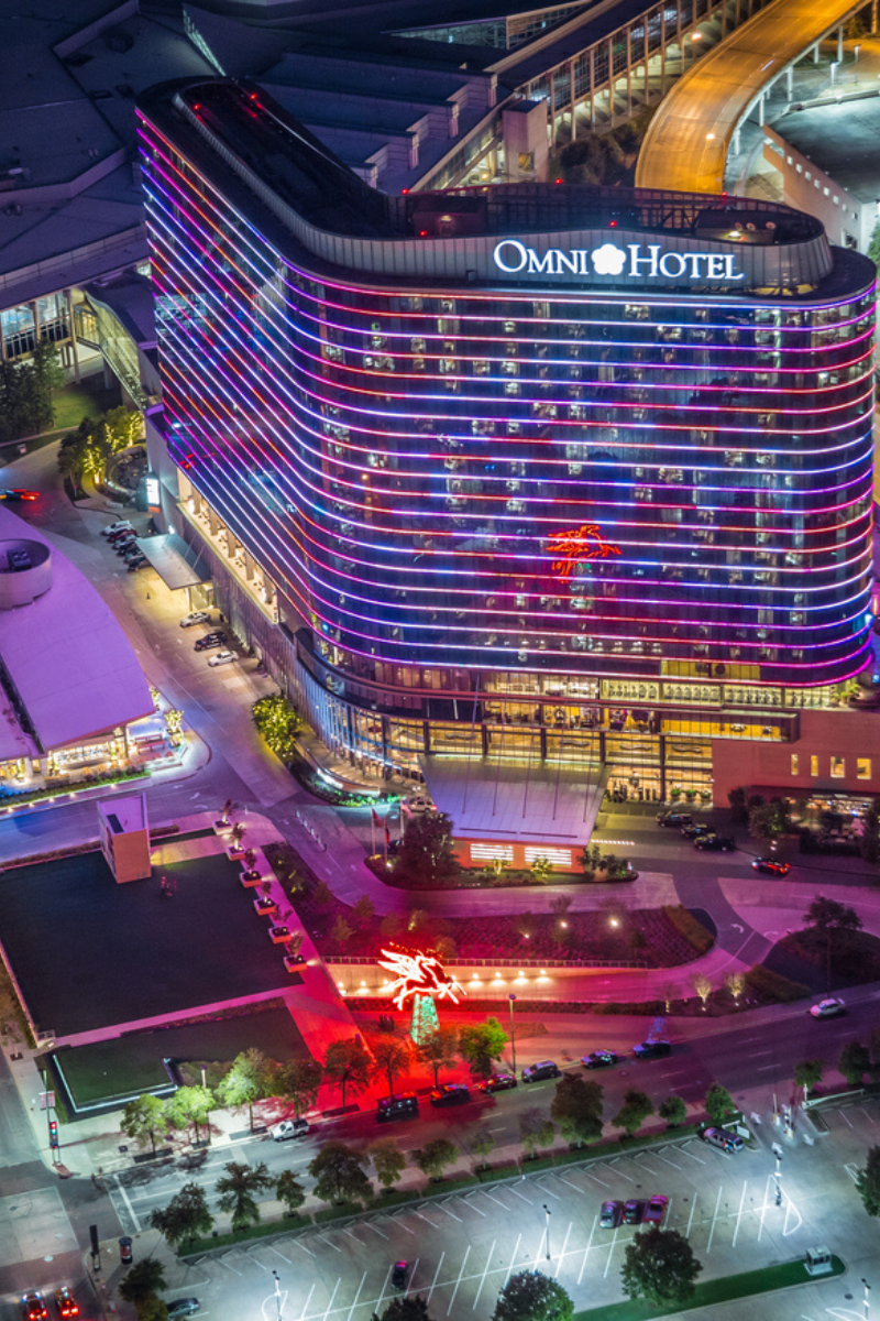  Omni Dallas Hotel night exterior view