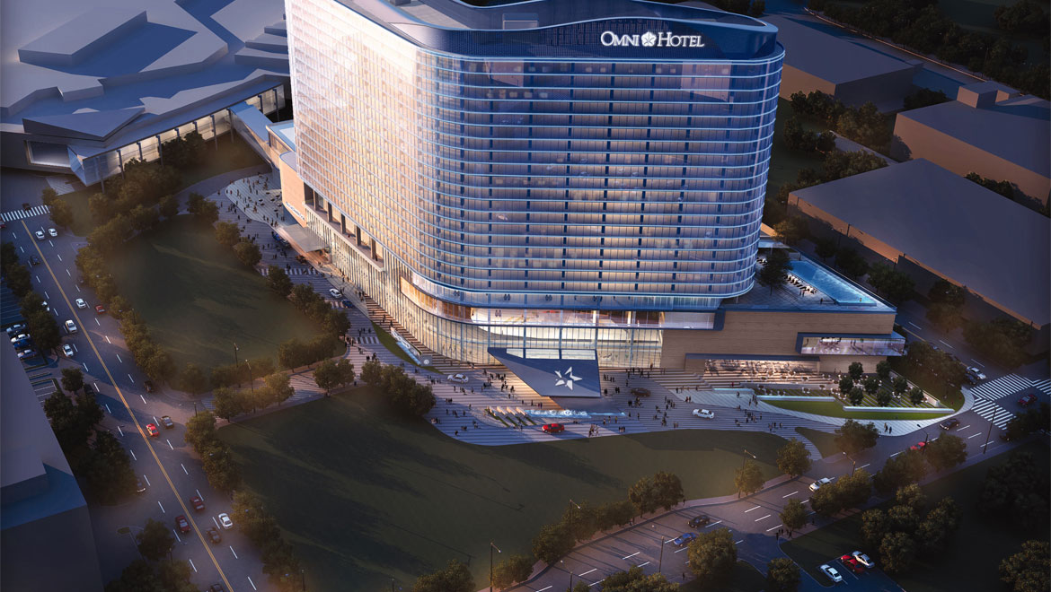Omni Dallas Hotel at dusk