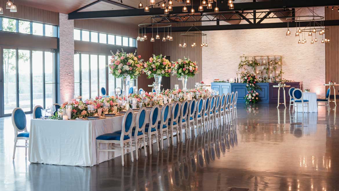 Indoor wedding reception set up.
