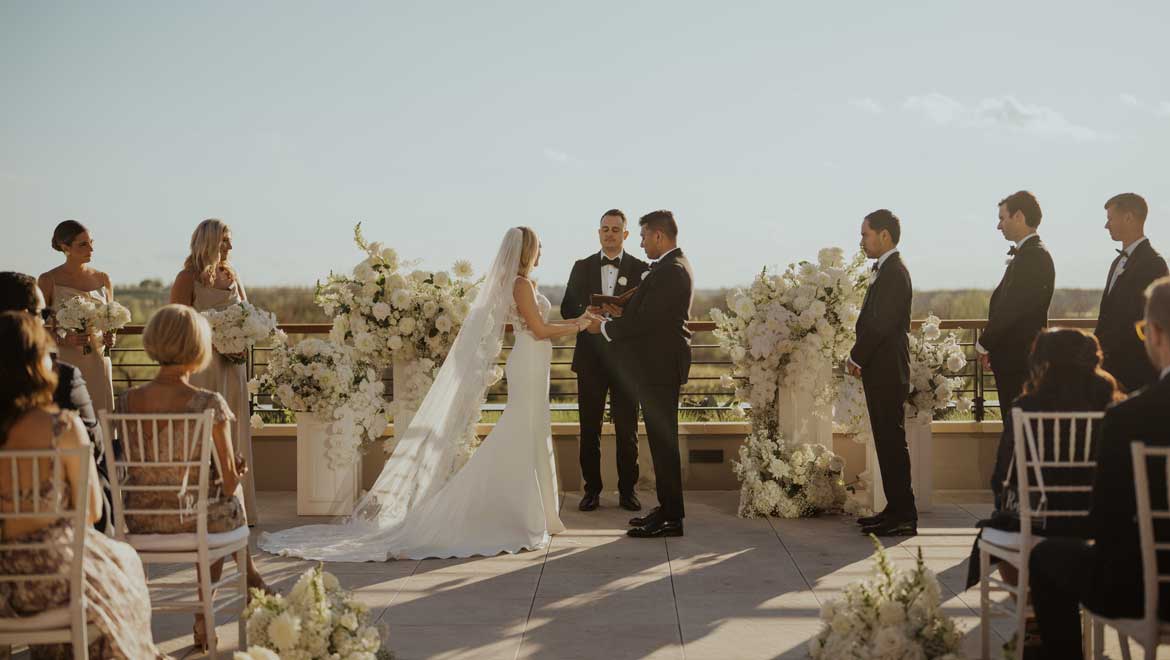 Bride and groom exchanging vows. 