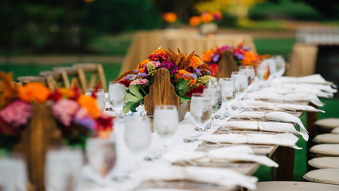 Long table party set up.