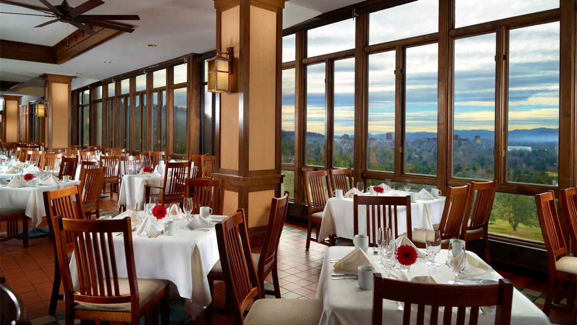 Interior of restaurant with view