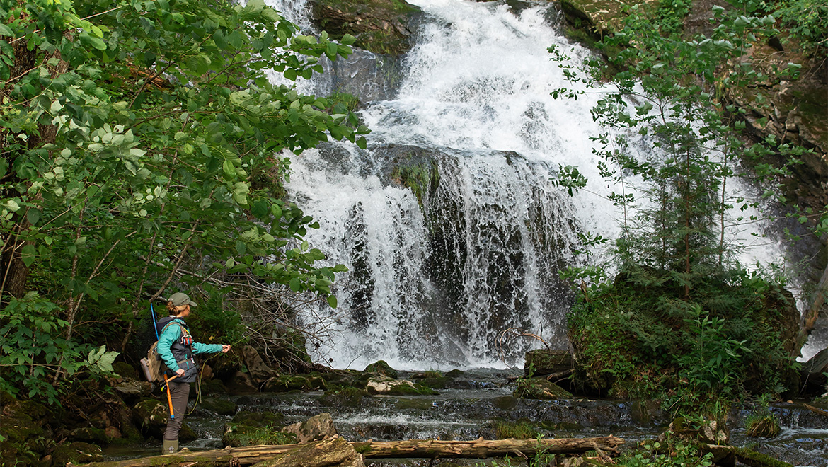 hiking near waterfall