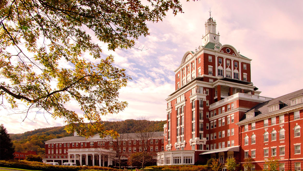 Exterior view of Homestead Resort in the fall Exterior view of Homestead Resort in the fall