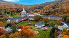 Aerial view of resort in fall.