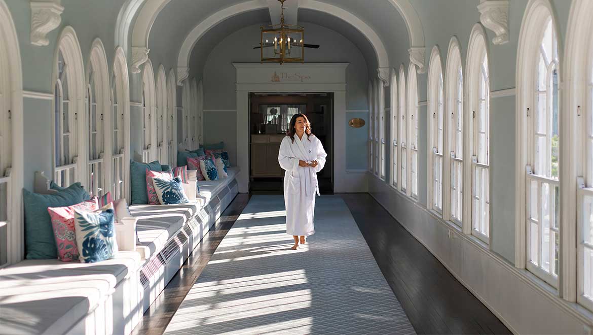 Woman walking through spa