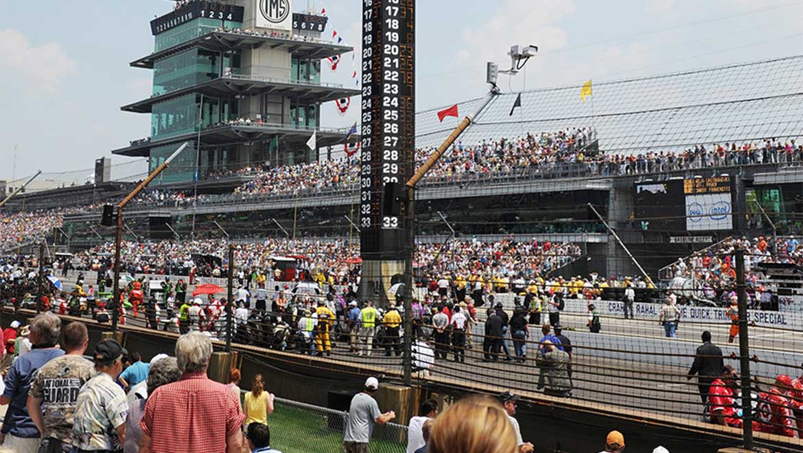 Large gathering at speedway.