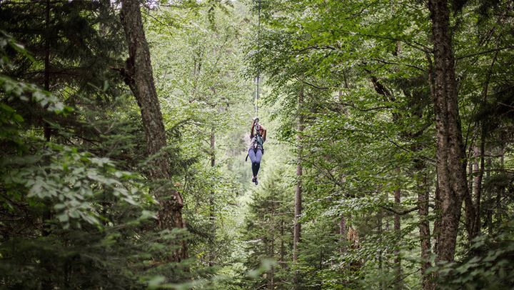 Person riding a zipline
