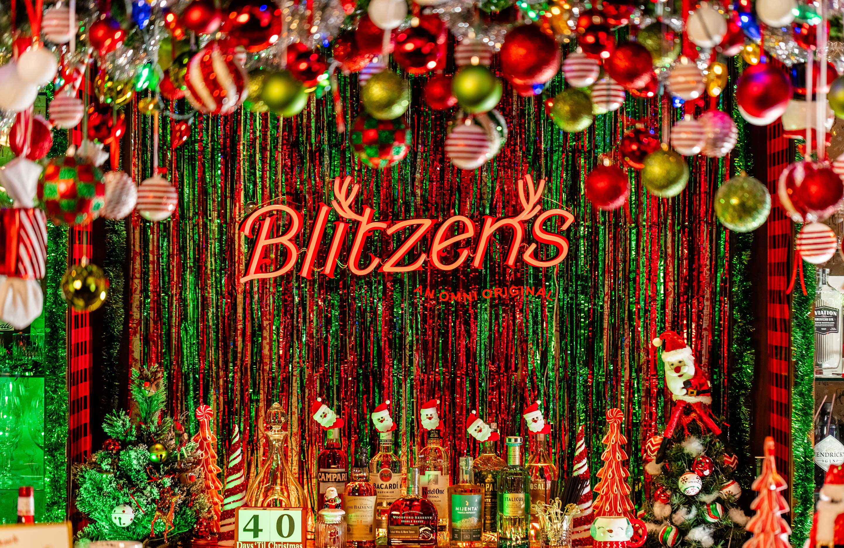 Christmas decorated bar