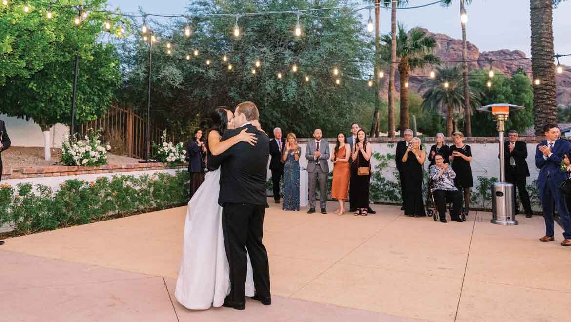 Bride and Groom dancing.