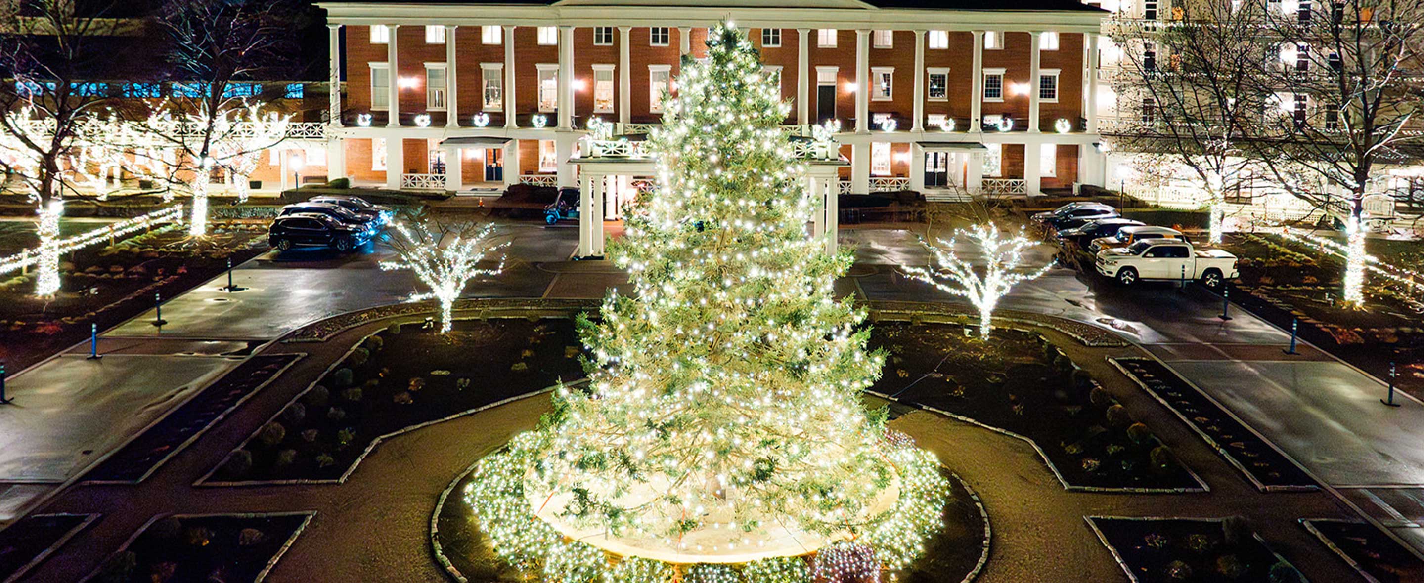 Property exterior decorated for the holidays