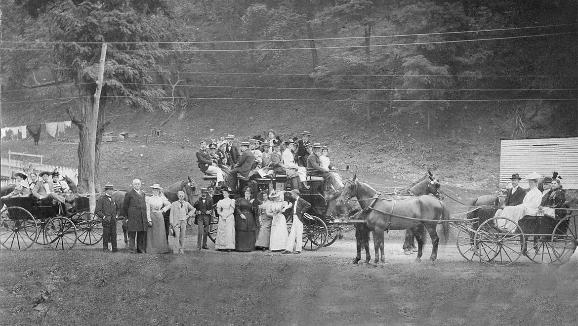 Group of people in black and white photo