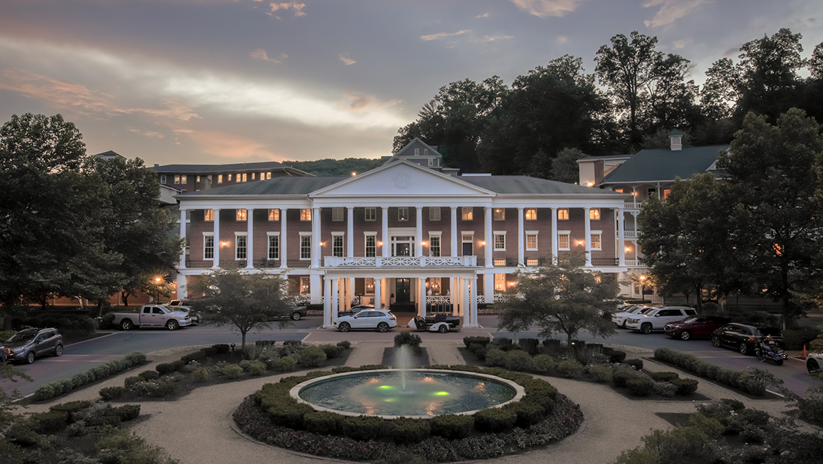 Hotel exterior at dusk - Omni Bedford springs 