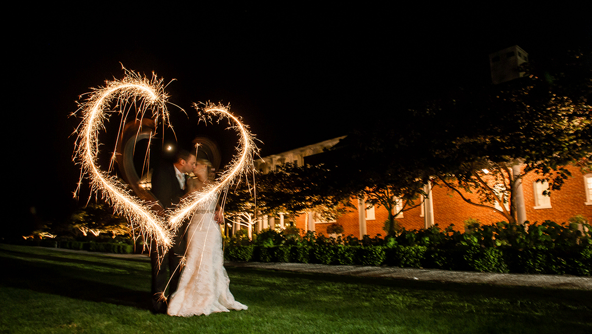 Bride and groom with sparklers