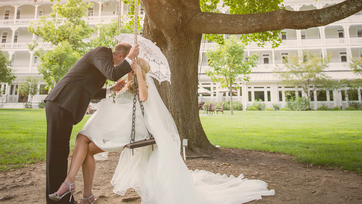 Bride and Groom on a swing