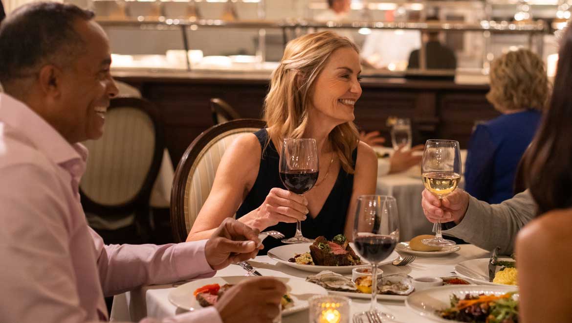 Guests having dinner.