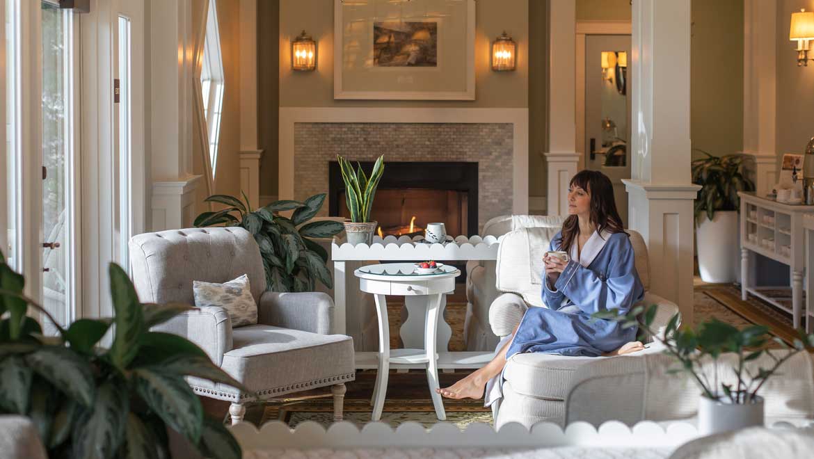 Women relaxing with tea at the spa.
