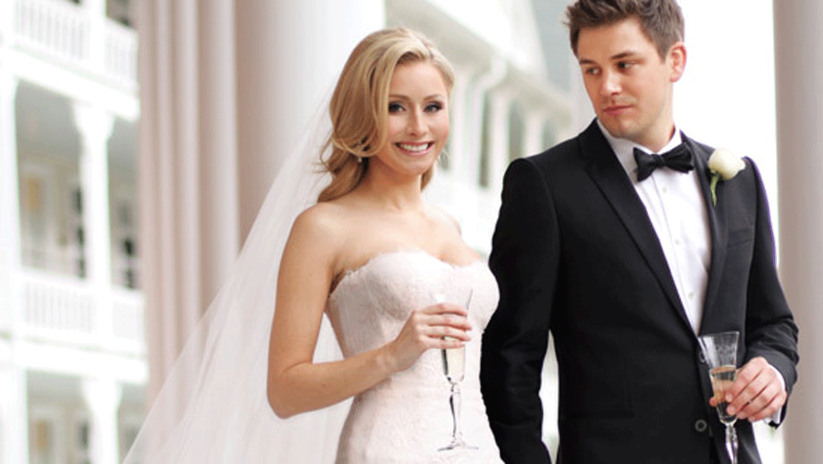 Bride and groom outside