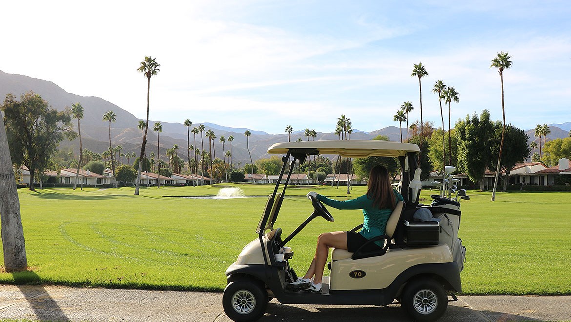 golf cart with mountain views