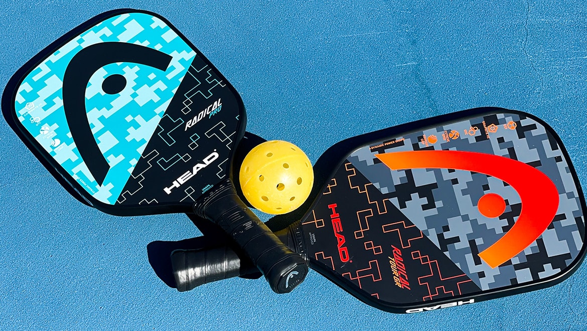 Pickleball racquets and ball.