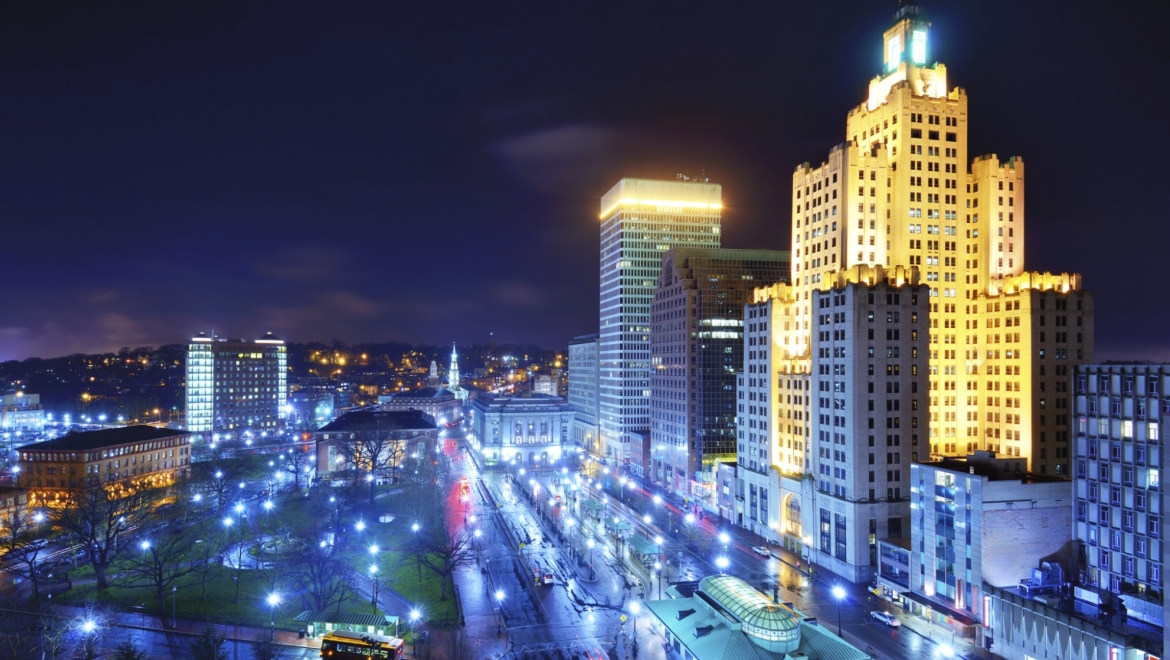 Aerial view of downtown.