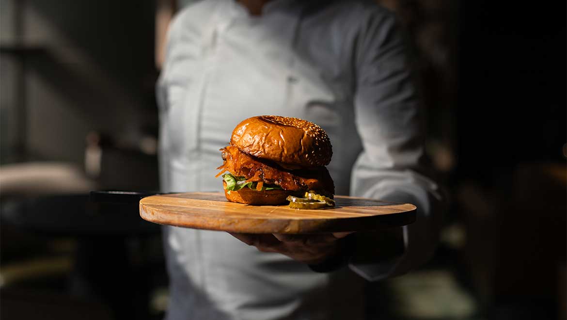 Hamburger on a platter.